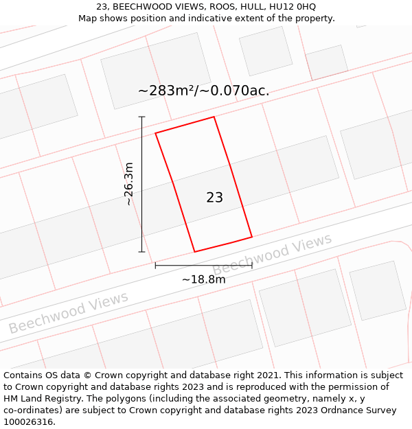 23, BEECHWOOD VIEWS, ROOS, HULL, HU12 0HQ: Plot and title map