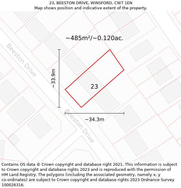 23, BEESTON DRIVE, WINSFORD, CW7 1EN: Plot and title map