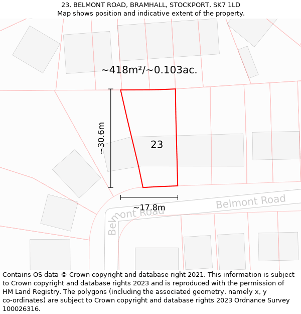 23, BELMONT ROAD, BRAMHALL, STOCKPORT, SK7 1LD: Plot and title map