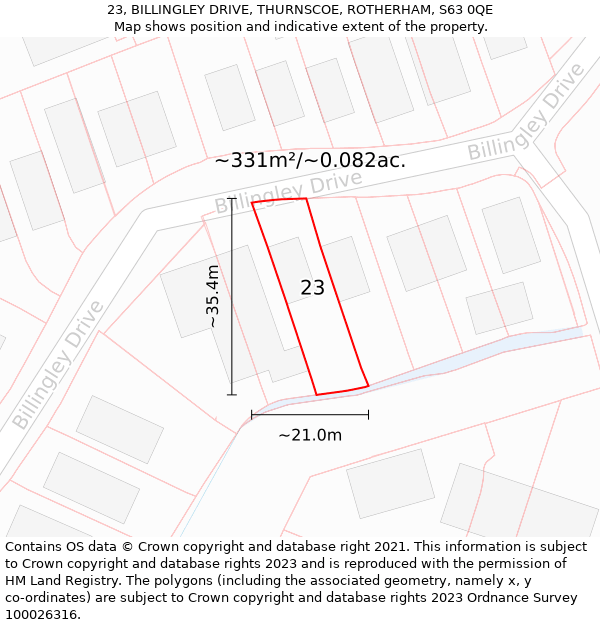 23, BILLINGLEY DRIVE, THURNSCOE, ROTHERHAM, S63 0QE: Plot and title map