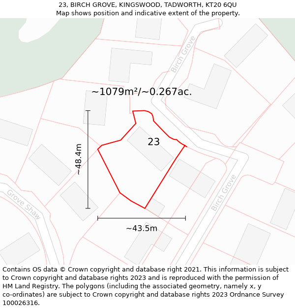 23, BIRCH GROVE, KINGSWOOD, TADWORTH, KT20 6QU: Plot and title map