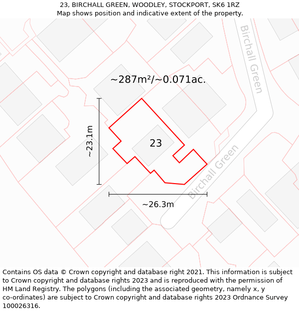 23, BIRCHALL GREEN, WOODLEY, STOCKPORT, SK6 1RZ: Plot and title map