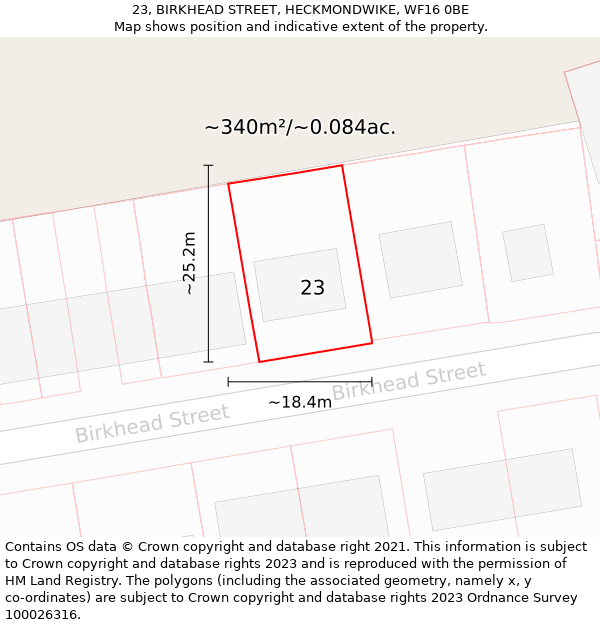 23, BIRKHEAD STREET, HECKMONDWIKE, WF16 0BE: Plot and title map