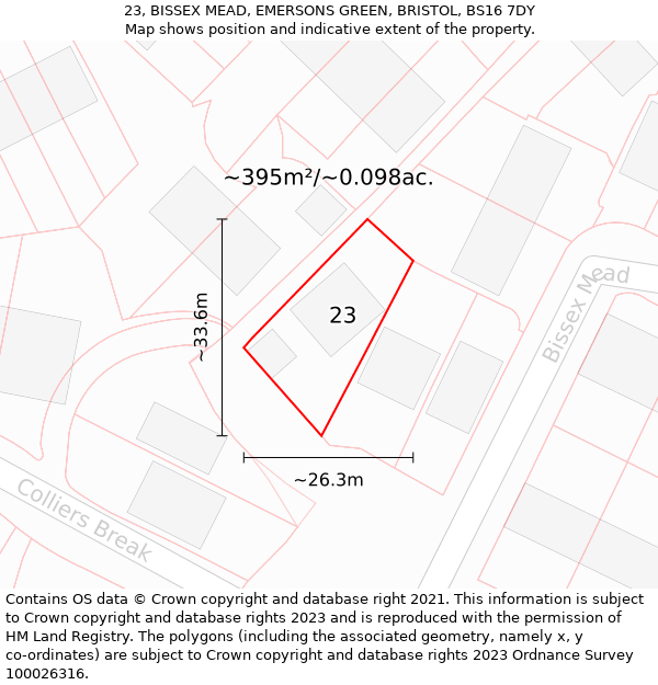 23, BISSEX MEAD, EMERSONS GREEN, BRISTOL, BS16 7DY: Plot and title map