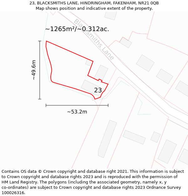 23, BLACKSMITHS LANE, HINDRINGHAM, FAKENHAM, NR21 0QB: Plot and title map