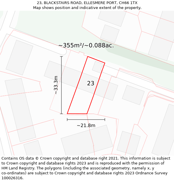 23, BLACKSTAIRS ROAD, ELLESMERE PORT, CH66 1TX: Plot and title map