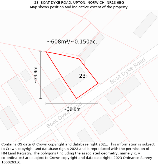 23, BOAT DYKE ROAD, UPTON, NORWICH, NR13 6BG: Plot and title map