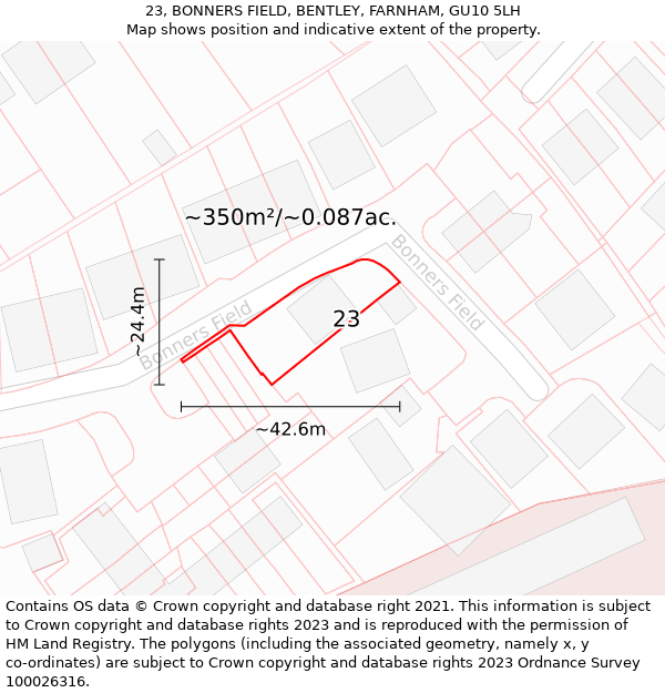 23, BONNERS FIELD, BENTLEY, FARNHAM, GU10 5LH: Plot and title map