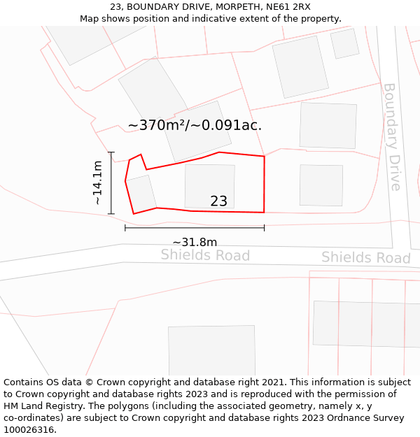 23, BOUNDARY DRIVE, MORPETH, NE61 2RX: Plot and title map