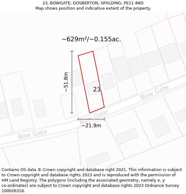 23, BOWGATE, GOSBERTON, SPALDING, PE11 4ND: Plot and title map