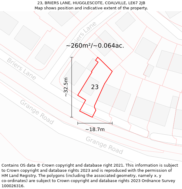 23, BRIERS LANE, HUGGLESCOTE, COALVILLE, LE67 2JB: Plot and title map