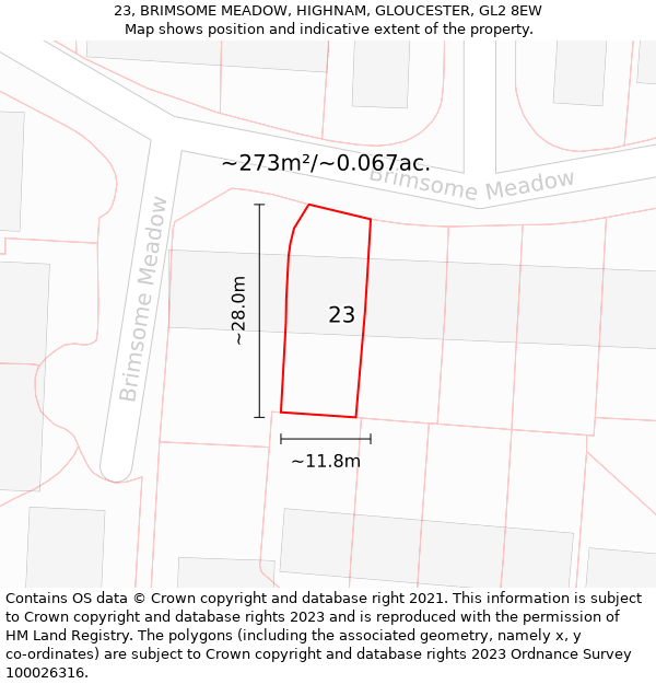 23, BRIMSOME MEADOW, HIGHNAM, GLOUCESTER, GL2 8EW: Plot and title map