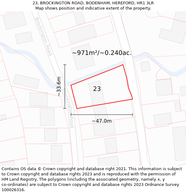 23, BROCKINGTON ROAD, BODENHAM, HEREFORD, HR1 3LR: Plot and title map