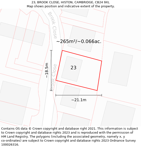 23, BROOK CLOSE, HISTON, CAMBRIDGE, CB24 9XL: Plot and title map