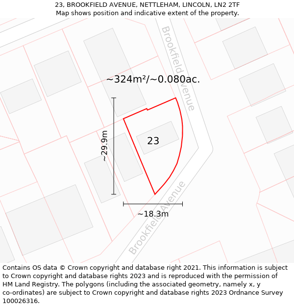 23, BROOKFIELD AVENUE, NETTLEHAM, LINCOLN, LN2 2TF: Plot and title map