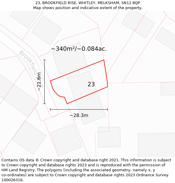 23, BROOKFIELD RISE, WHITLEY, MELKSHAM, SN12 8QP: Plot and title map