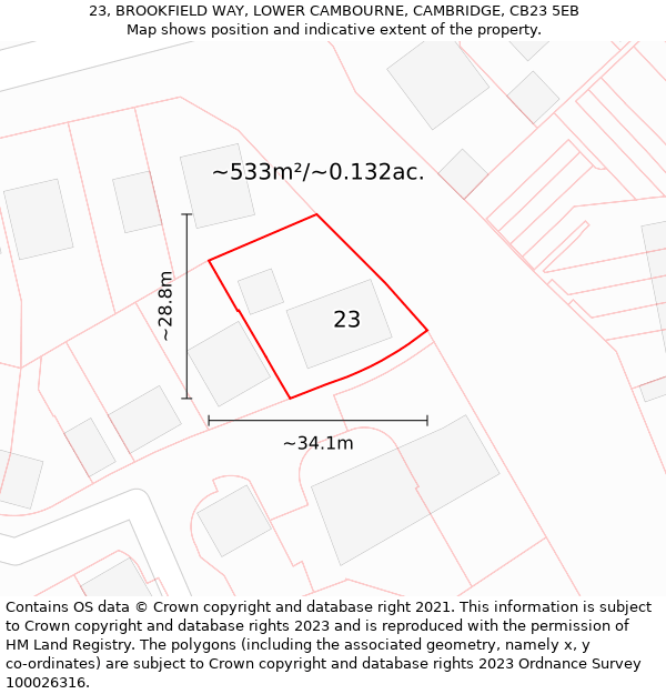 23, BROOKFIELD WAY, LOWER CAMBOURNE, CAMBRIDGE, CB23 5EB: Plot and title map