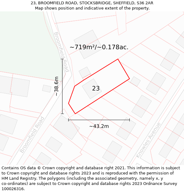 23, BROOMFIELD ROAD, STOCKSBRIDGE, SHEFFIELD, S36 2AR: Plot and title map