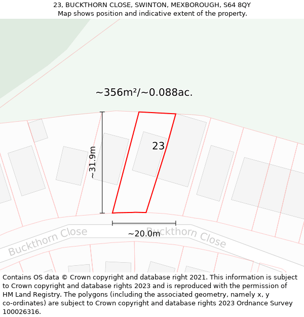 23, BUCKTHORN CLOSE, SWINTON, MEXBOROUGH, S64 8QY: Plot and title map