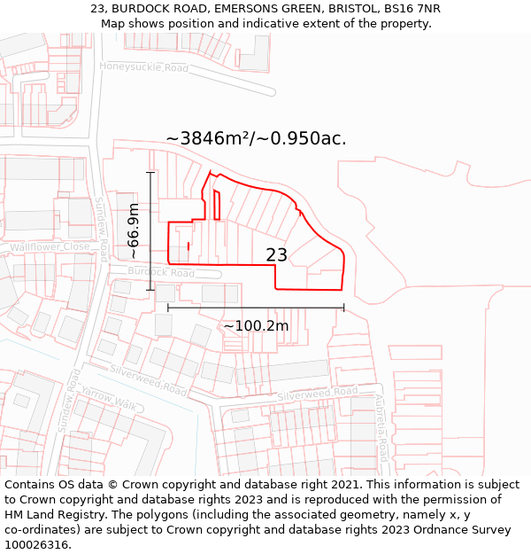 23, BURDOCK ROAD, EMERSONS GREEN, BRISTOL, BS16 7NR: Plot and title map