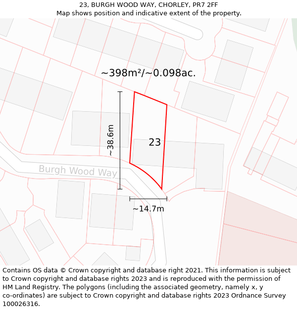 23, BURGH WOOD WAY, CHORLEY, PR7 2FF: Plot and title map