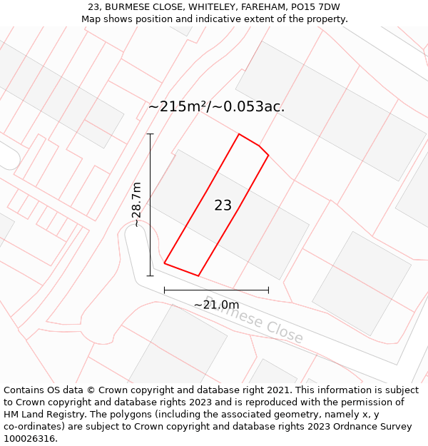 23, BURMESE CLOSE, WHITELEY, FAREHAM, PO15 7DW: Plot and title map