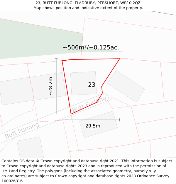 23, BUTT FURLONG, FLADBURY, PERSHORE, WR10 2QZ: Plot and title map