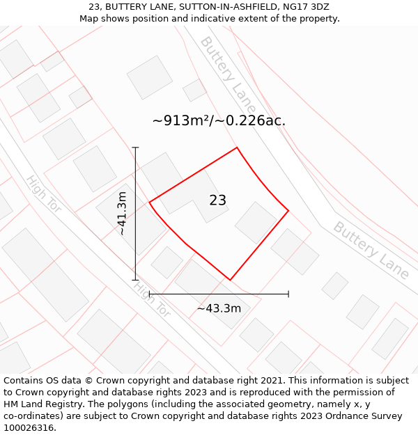 23, BUTTERY LANE, SUTTON-IN-ASHFIELD, NG17 3DZ: Plot and title map