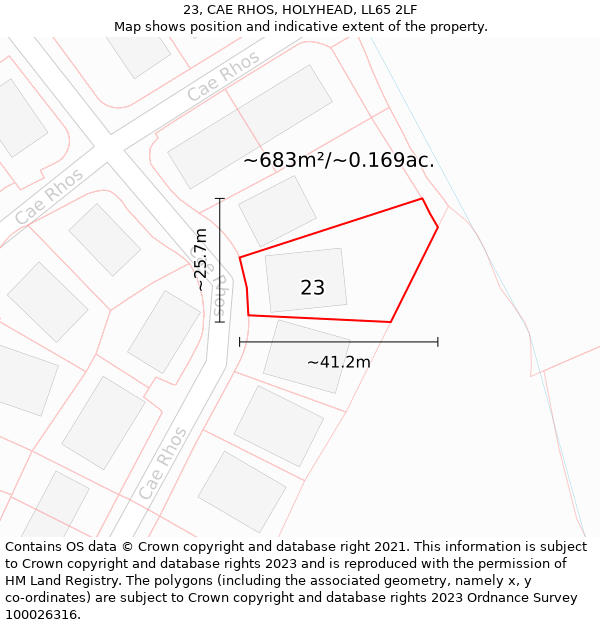 23, CAE RHOS, HOLYHEAD, LL65 2LF: Plot and title map