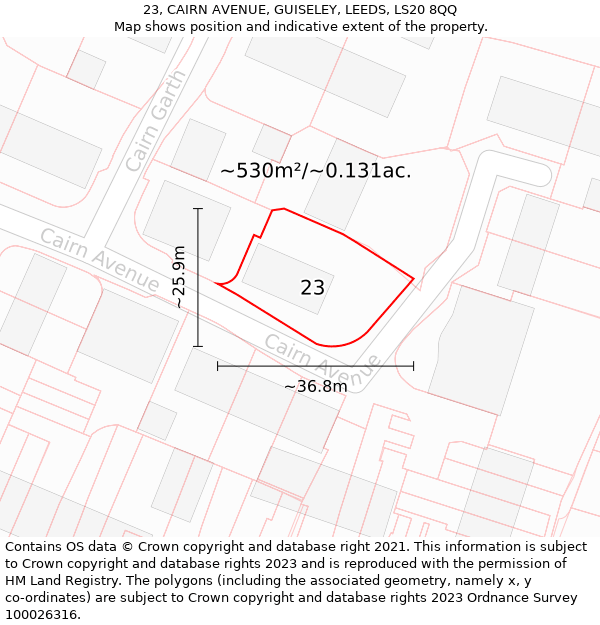 23, CAIRN AVENUE, GUISELEY, LEEDS, LS20 8QQ: Plot and title map