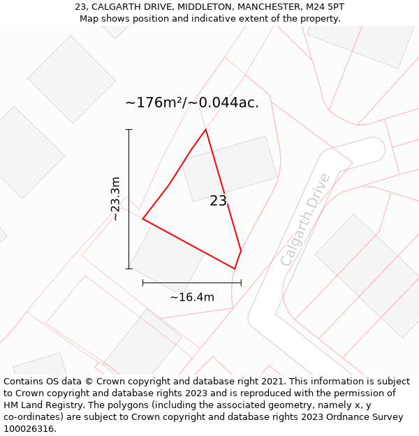 23, CALGARTH DRIVE, MIDDLETON, MANCHESTER, M24 5PT: Plot and title map