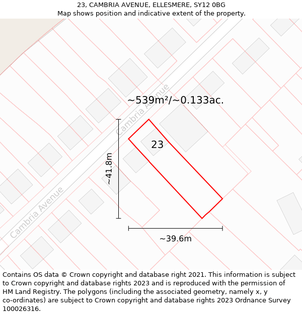 23, CAMBRIA AVENUE, ELLESMERE, SY12 0BG: Plot and title map