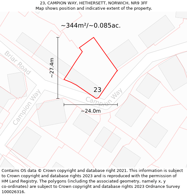 23, CAMPION WAY, HETHERSETT, NORWICH, NR9 3FF: Plot and title map
