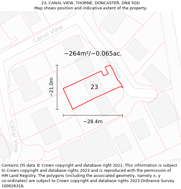 23, CANAL VIEW, THORNE, DONCASTER, DN8 5GD: Plot and title map