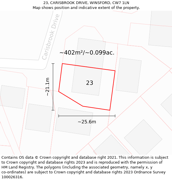 23, CARISBROOK DRIVE, WINSFORD, CW7 1LN: Plot and title map