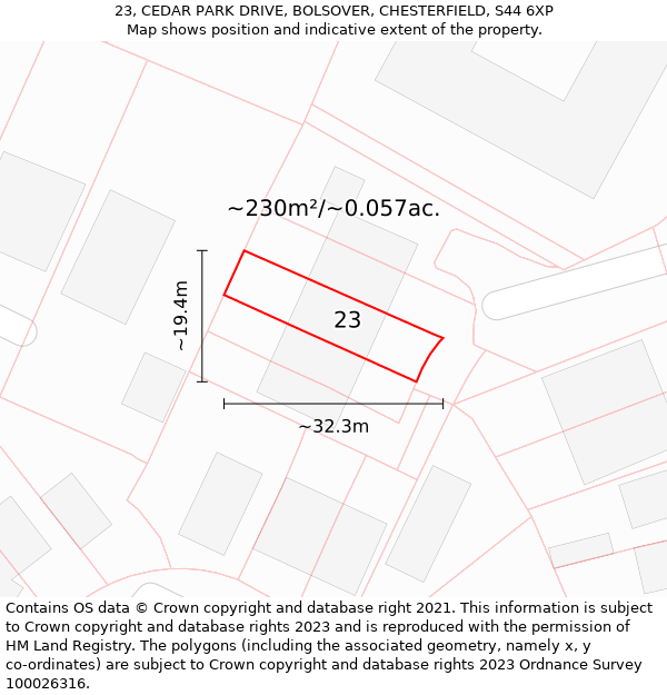 23, CEDAR PARK DRIVE, BOLSOVER, CHESTERFIELD, S44 6XP: Plot and title map