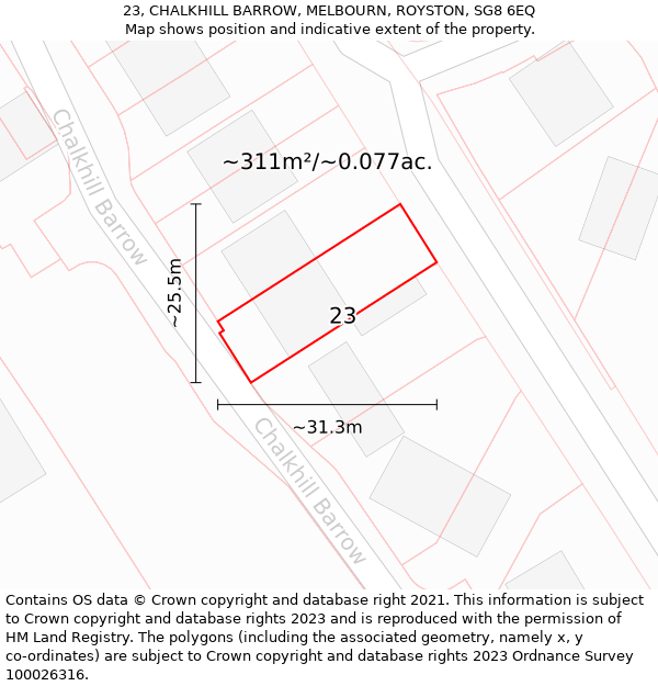 23, CHALKHILL BARROW, MELBOURN, ROYSTON, SG8 6EQ: Plot and title map