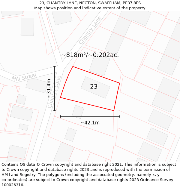 23, CHANTRY LANE, NECTON, SWAFFHAM, PE37 8ES: Plot and title map