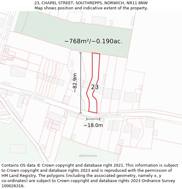 23, CHAPEL STREET, SOUTHREPPS, NORWICH, NR11 8NW: Plot and title map