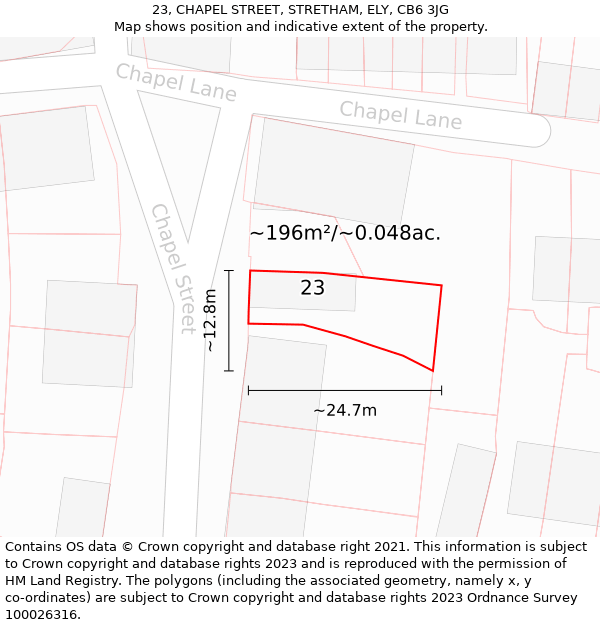 23, CHAPEL STREET, STRETHAM, ELY, CB6 3JG: Plot and title map