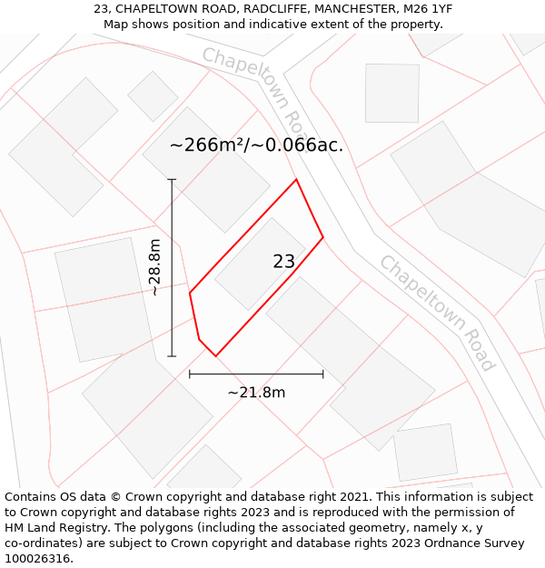 23, CHAPELTOWN ROAD, RADCLIFFE, MANCHESTER, M26 1YF: Plot and title map