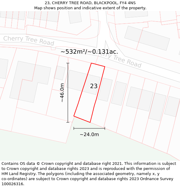 23, CHERRY TREE ROAD, BLACKPOOL, FY4 4NS: Plot and title map