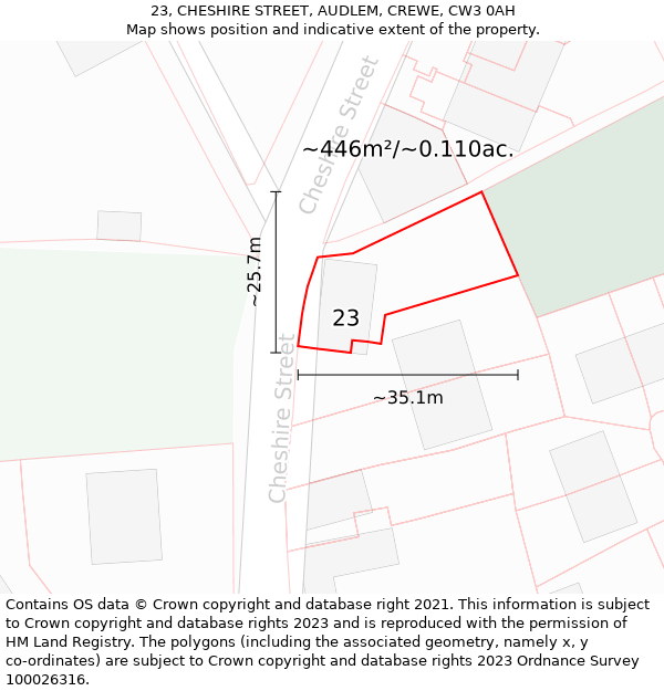 23, CHESHIRE STREET, AUDLEM, CREWE, CW3 0AH: Plot and title map