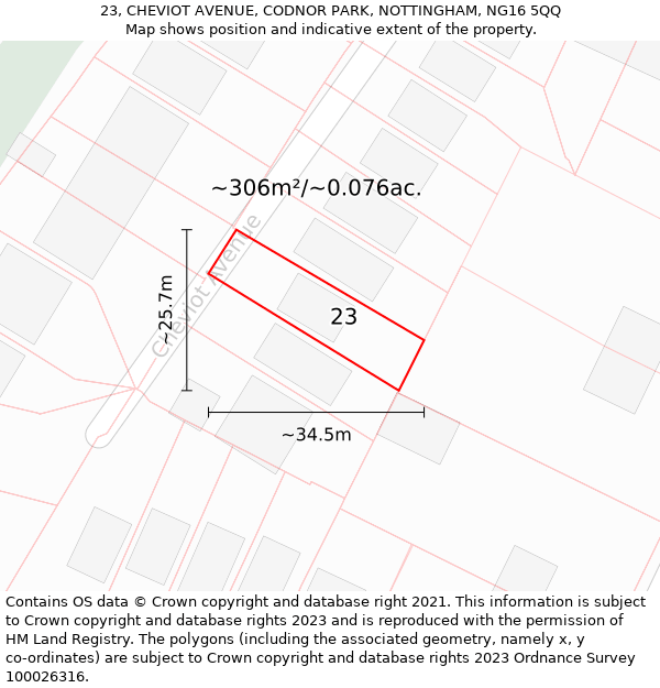 23, CHEVIOT AVENUE, CODNOR PARK, NOTTINGHAM, NG16 5QQ: Plot and title map