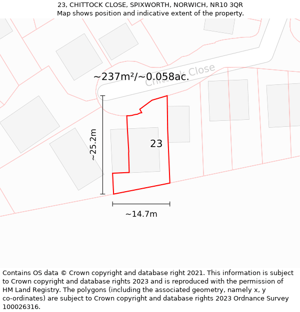 23, CHITTOCK CLOSE, SPIXWORTH, NORWICH, NR10 3QR: Plot and title map