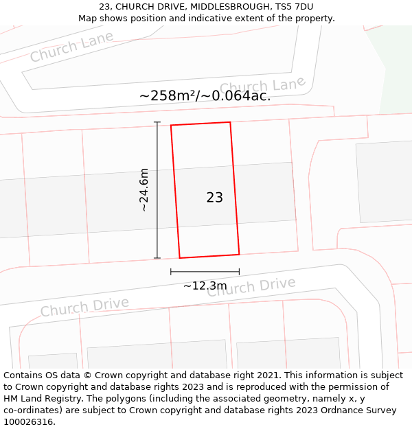 23, CHURCH DRIVE, MIDDLESBROUGH, TS5 7DU: Plot and title map