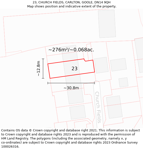 23, CHURCH FIELDS, CARLTON, GOOLE, DN14 9QH: Plot and title map