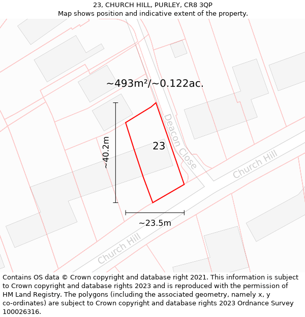 23, CHURCH HILL, PURLEY, CR8 3QP: Plot and title map