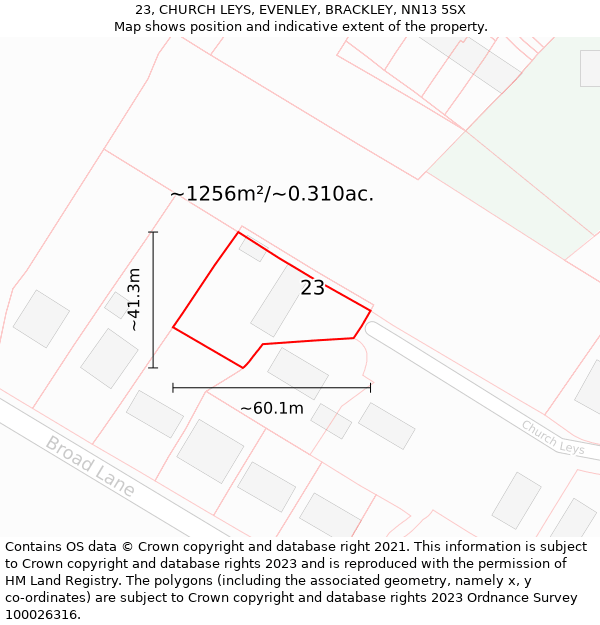 23, CHURCH LEYS, EVENLEY, BRACKLEY, NN13 5SX: Plot and title map