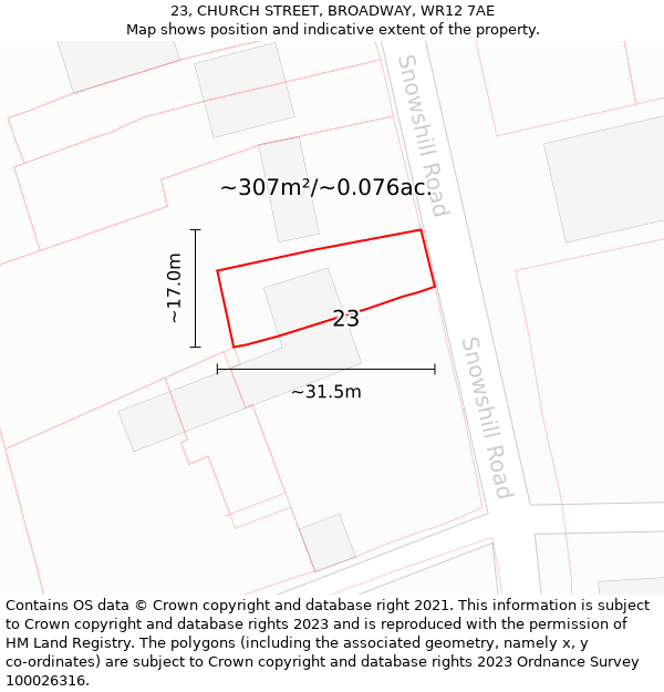 23, CHURCH STREET, BROADWAY, WR12 7AE: Plot and title map
